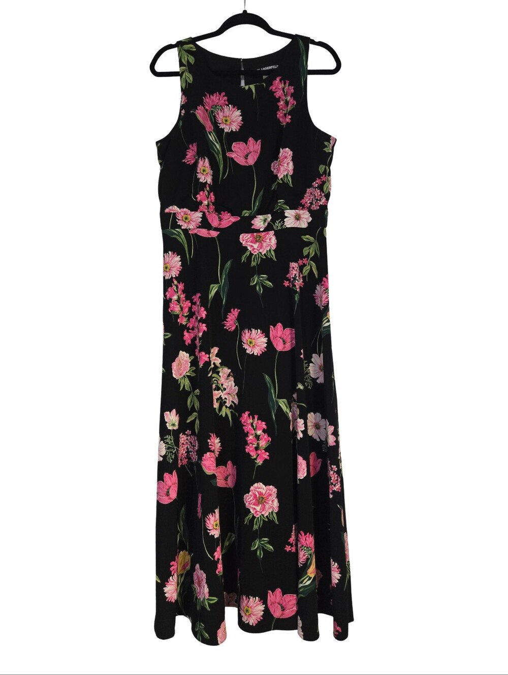 Karl Lagerfeld Black Maxi Dress with Pink Floral Print